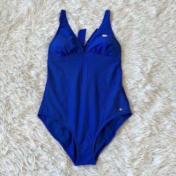 New J By Jasper Conran Plunge Neck back tie Swimsuit in cobalt blue size 14 - Picture 3 of 12